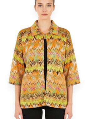 Grayse Kelly & Marie Gray St. John Colorful Zig Zag Knit Boxy Jacket Top NWT S